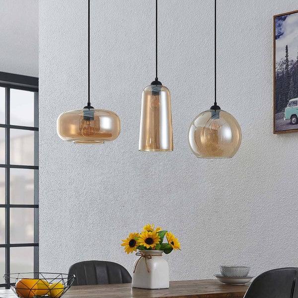 Lucande Pendelleuchte Wilja (Retro, Vintage Antik) in Creme aus Glas (3 flammig E27) - Hängelampe Esstischlampe Hängeleuchte Wohnzimmerleuchte
