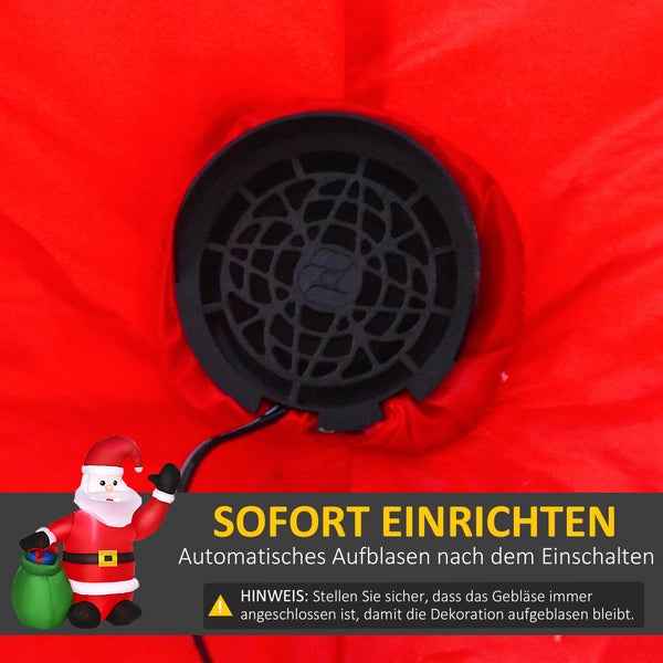 HOMCOM Weihnachtsdeko, aufblasbar, beleuchtet Garten, IP 44, L 70 x B 45 x H 120 cm, 190D Polyester, warm weiß
