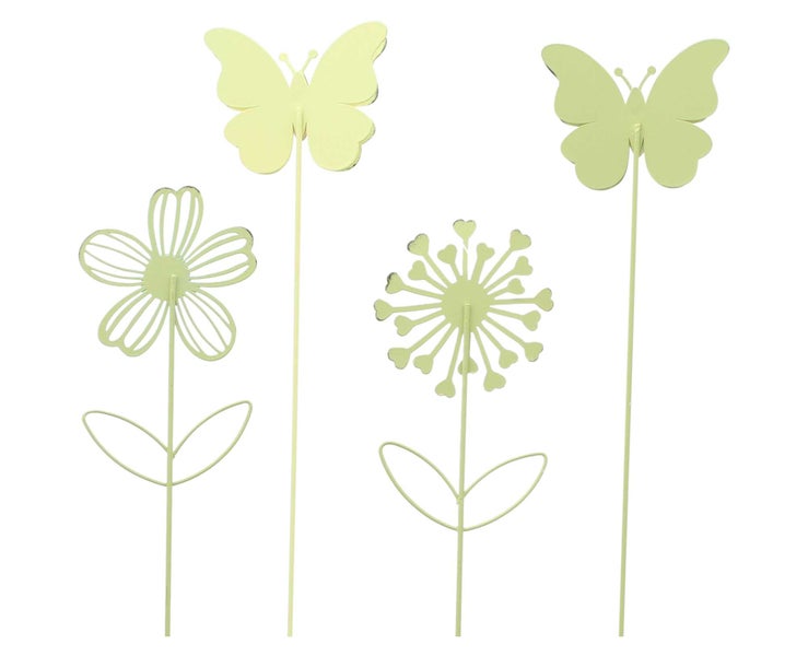 FRANK FLECHTWAREN | Stecker Blume & Schmetterling, 4er Set, METALL, H: 40 cm