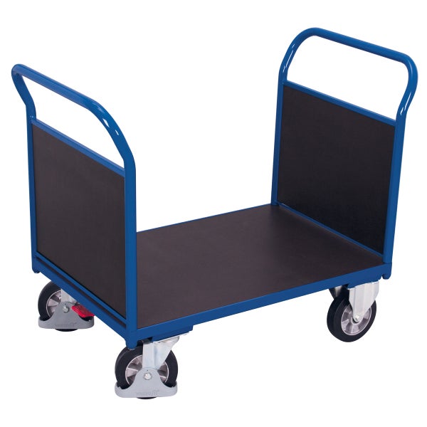 Blauer Plattformwagen mit Rollen und Griffen