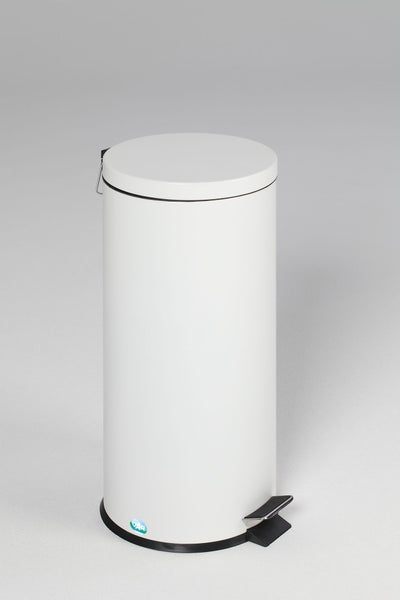 PROREGAL Robuster Tretabfallsammler Mit Fußpedal Inneneimer Mit Griff 30 Liter HxBxT 64 x 29 x 29 cm Verzinkter Stahl Weiß