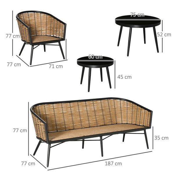 Outsunny 5-tlg. Gartenmöbel-Set, 187L x 77B x 77H cm, Aluminium, PE Rattan, Polyester, natur