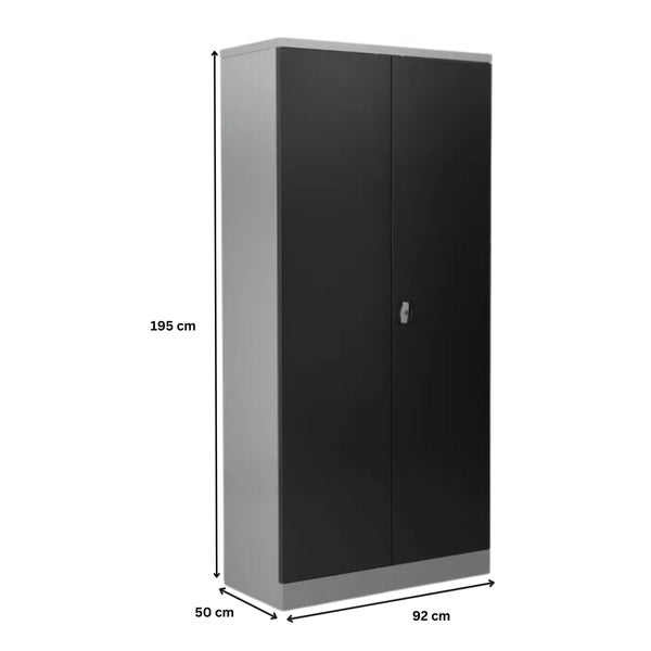 PROREGAL Stahlschrank Bee 4 Fachböden HxBxT 195 x 92 x 50 cm Pulverbeschichtetes & Verstärktes Fachbodenmaterial Grau & Schwarz