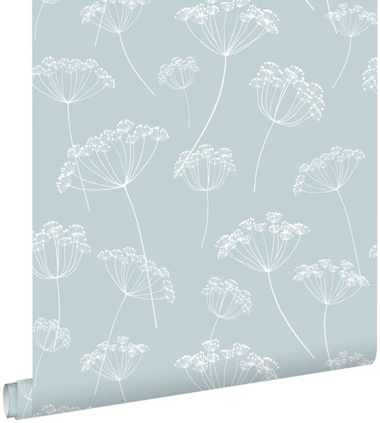 ESTAhome Tapete Doldenblütler Hellblau und Weiß - 53 cm x 10.05 m - 139102