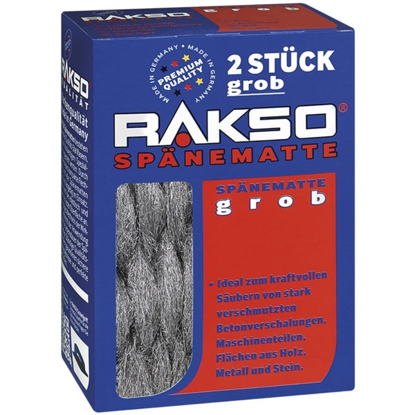 RAKSO Spänematte grob, 2 Stück, Packung mit Stahlwolle zur Reinigung von Holz, Metall und Stein.