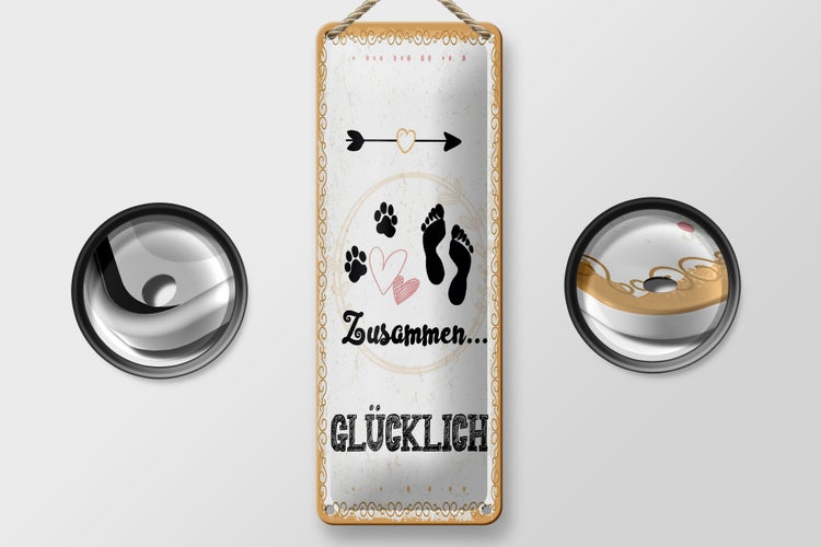 Blechschild Spruch Zusammen Glücklich Hund Mensch 10x27cm