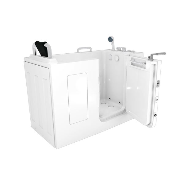 Begehbare Badewanne mit offener Tür, Sitz und Handbrause