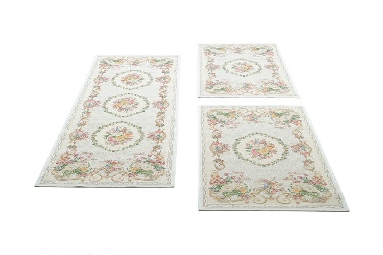 Gewebte Bettumrandung im floralen Design Flomi Beige 70x440 cm