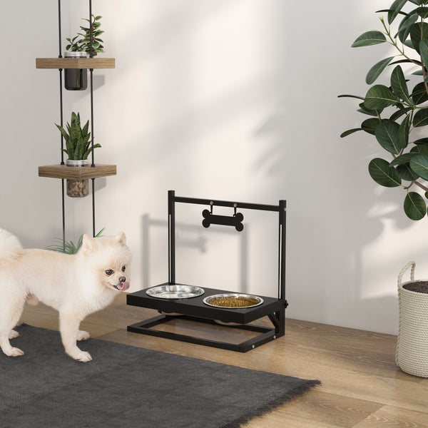 PawHut Futterstation, 40,5L x 22B x 39H cm, Stahl, Schwarz