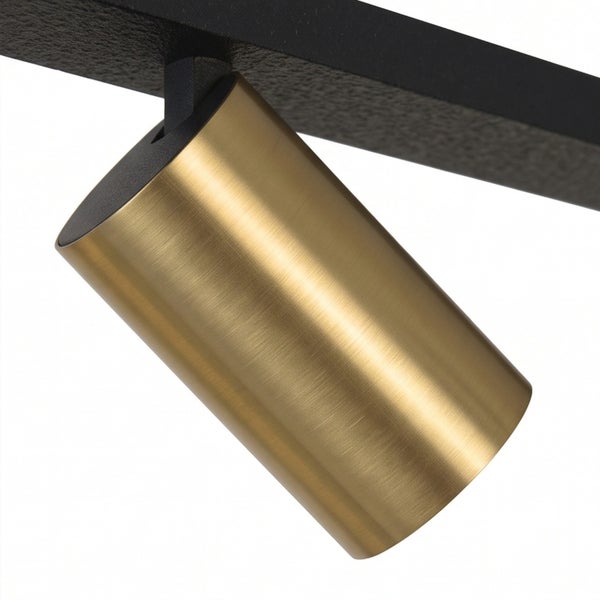 Schwenkbarer LED Deckenstrahler für Schienensysteme in Metalloptik an einer schwarzen Schiene