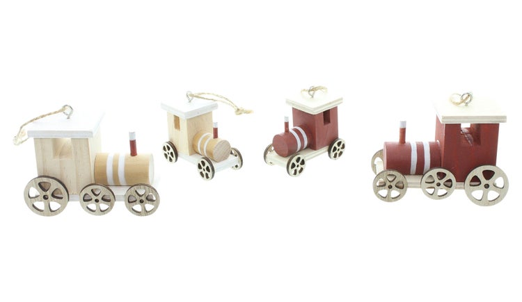 FRANK FLECHTWAREN | Hänger Dampflok, 4er Set, 4,5 x 2,5 x 4 cm, 7,5 x 3,5 x 5,5 cm, HOLZ, SISAL