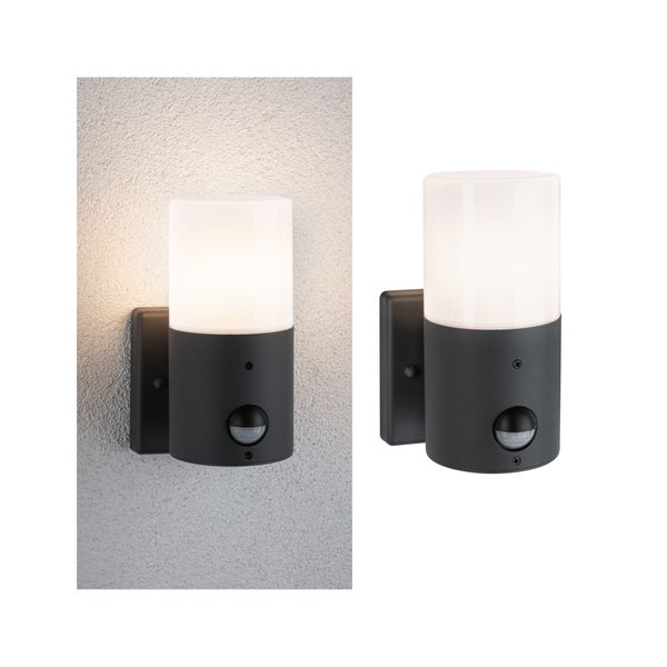 Außenwandleuchte Tubs Dämmerungsgesteuerter Bewegungsmelder (IR) IP44 rund 105x130mm max. 15W 230V Grau matt Metall, Kunststoff