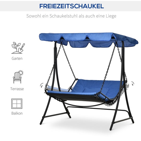 Outsunny Hollywoodschaukel, mit Dach, für 2 Personen, 164 x 116 x 176cm, Stahl, Blau