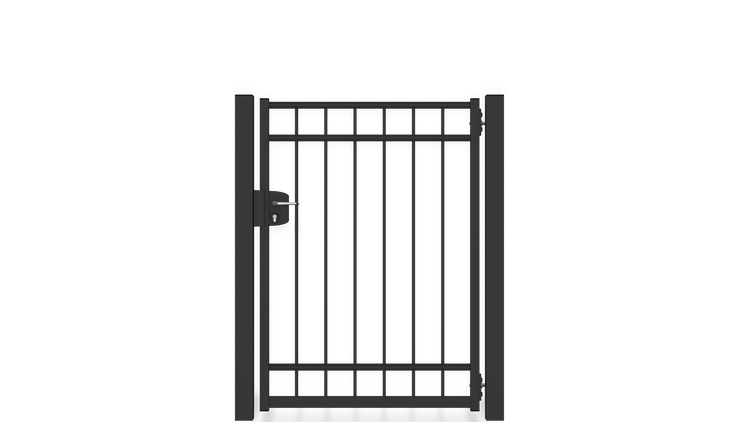 Gartentor ZAUNGURU BASIC-Linie Oldenburg aus Metall, Höhe: 143cm, Breite: 123cm, 1-flügelig inkl. Pfosten, Schloss und Zubehör, Feuerverzinkt und zusätzlich in RAL 7016 Anthrazitgrau pulverbeschichtet