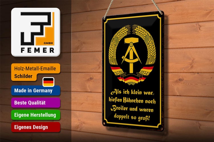 Blechschild Spruch 20x30cm DDR Hähnchen hießen Broiler