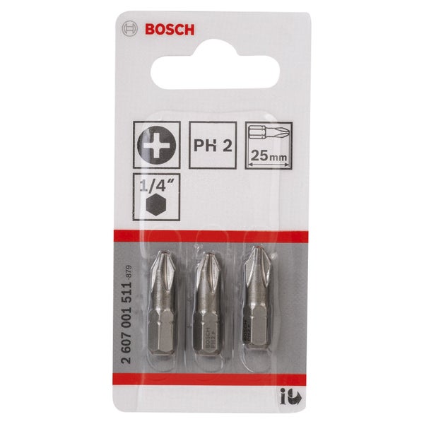 Bosch 3x Schrauberbit Extra-Hart, PH 2, 25 mm - 2607001511