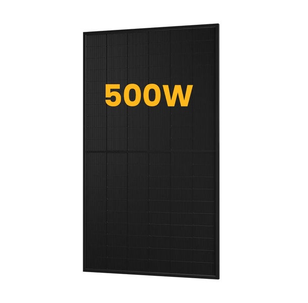 Schwarzes Solarmodul mit 500 Watt Leistung.