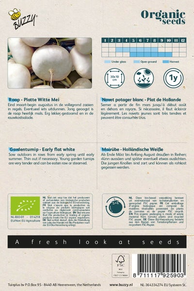 Buzzy Organic Seeds Packung für Weiße Mairübe