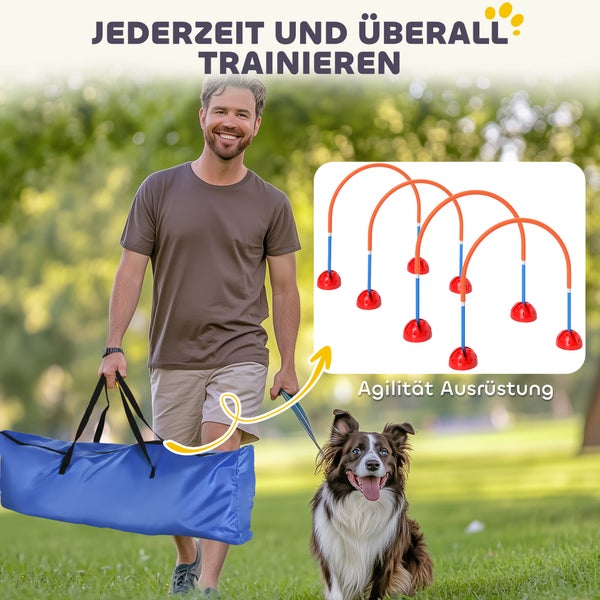 PawHut Agility Set Hunde 4-teiliges befüllbar Agility-Ausrüstung für Hundetraining Steckhürdenset mit verstellbar Agilitätstüren Tragetasche Trainingszubehör Koordinationstraining für Spiele Training