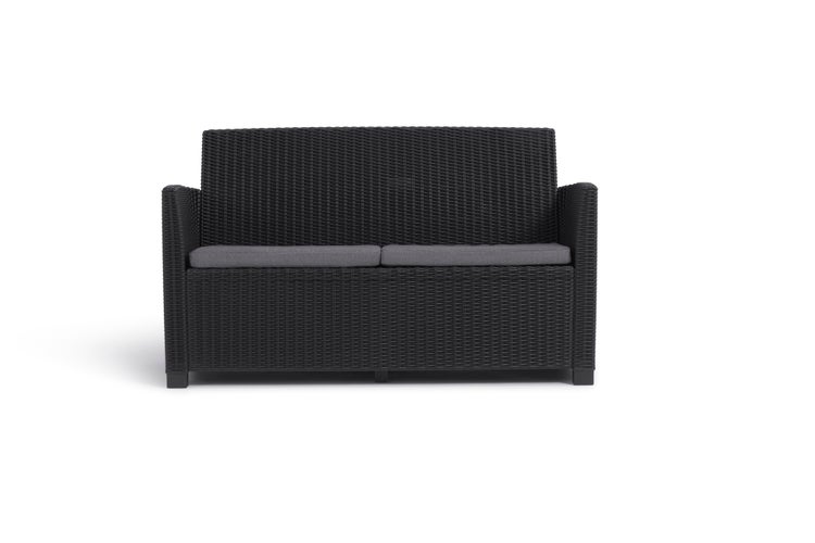 Gartenbank aus Polyrattan mit Sitzkissen für den Aussenbereich