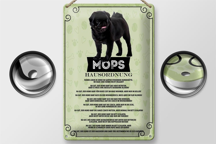 Blechschild Spruch 20x30cm Mops Hausordnung