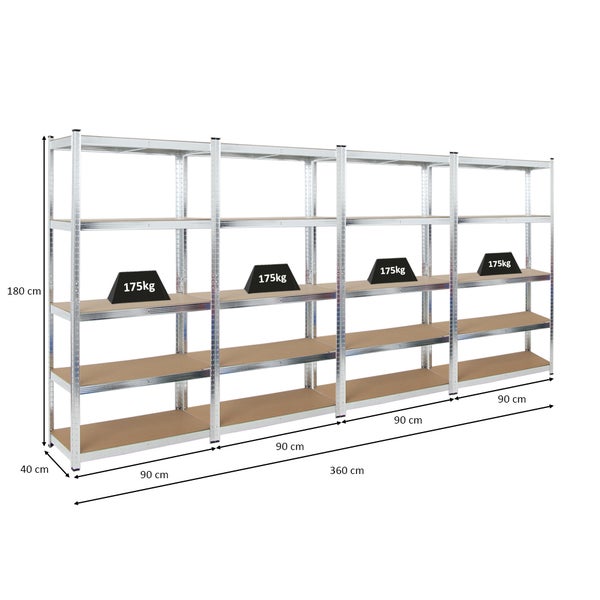 PROREGAL Mega Deal 4x Schwerlastregal Ragnar HxBxT 180 x 90 x 40 cm Fachlast 175 kg Verzinkt