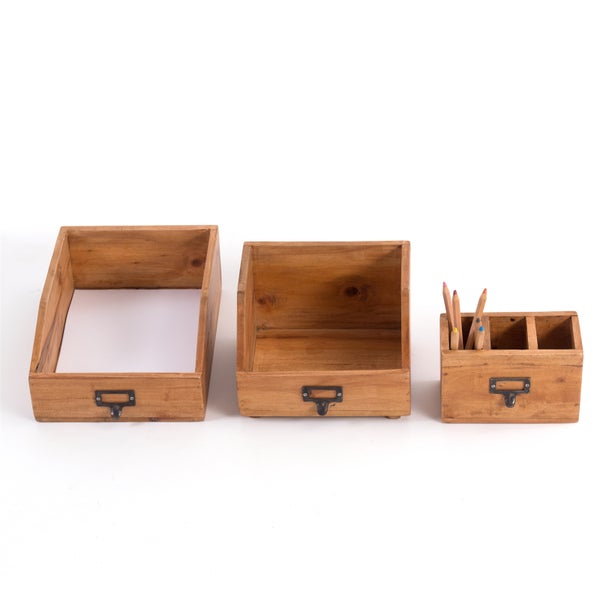 Organizer-Set Office 3-teilig Mahagoni Holz, mit beschreibbarer Tafel 08 honigfarben gewachst