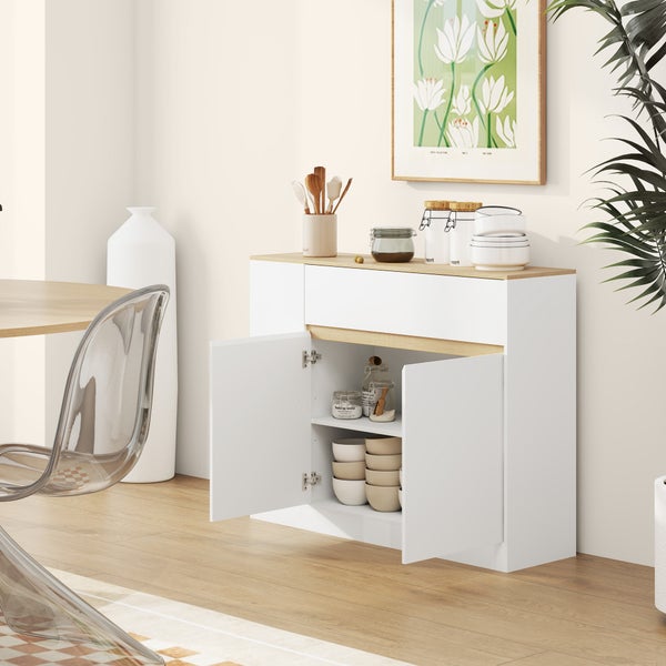 HOCSOK Sideboard 180cm Breit – Küchenschrank Mit Arbeitsplatte, 6 Türen & 2 Schubladen, Weiß