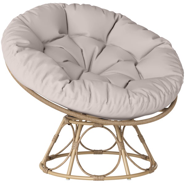 Outsunny Papasansessel Rattan 360° drehbar Korbsessel mit Sitzkissen Durchmesser 120 cm runder Outdoor Rattansessel Drehsessel Loungesessel Liegesessel für Wohnzimmer Garten Balkon Hellgrau