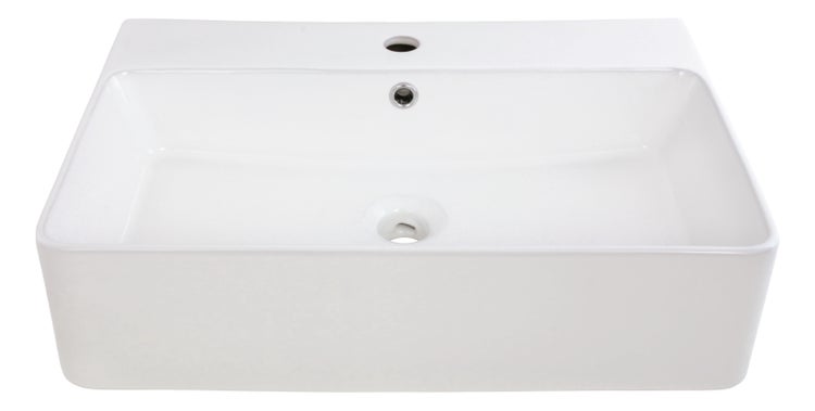 aquaSu® Basic Waschtisch 416 | Waschbecken mit Überlauf und Hahnloch | 60 x 42 cm | Als Hänge-Waschtisch oder Aufsatzwaschbecken | Sanitärkeramik in weiß | 562416