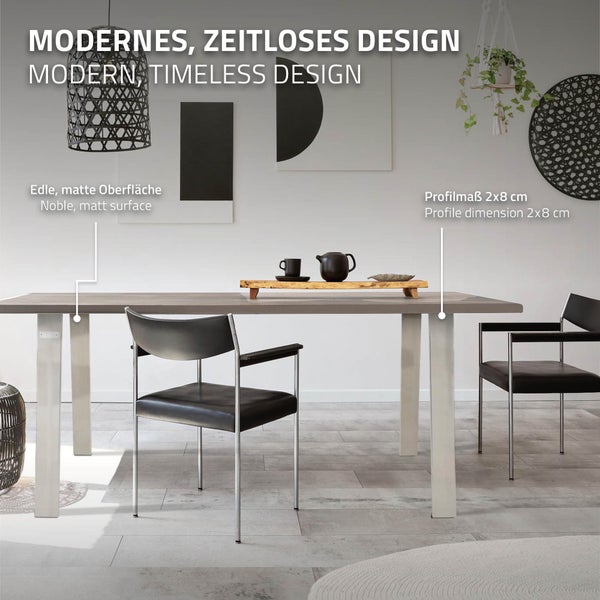 ML-Design 2er Set Tischbeine Loft 75x72 cm, Silber, Profil 8x2cm, aus Edelstahl, Industriedesign, U-Form, Metall Tischgestell scandic, Tischkufen Tischuntergestell Möbelfüße, für Esstisch/Schreibtisch