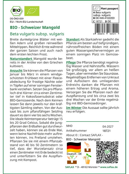 SAFLAX Garden to go - BIO - Schweizer Mangold - Beta vulgaris subsp. vulgaris - 150 Samen - Mit Topf, Klima - Deckel und Anzuchtsubstrat