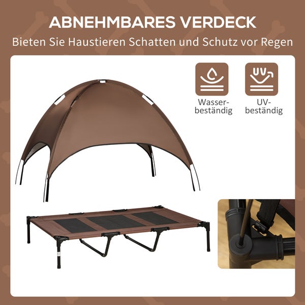 PawHut Hundebett, L122 x B92 x H108 cm, Metall, Oxford, Netzstoff, Taftstoff, Kaffee+Schwarz