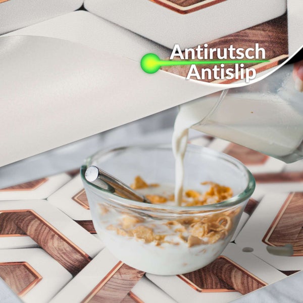 Antirutsch-Eigenschaft einer Tischmatte mit geometrischem Muster.