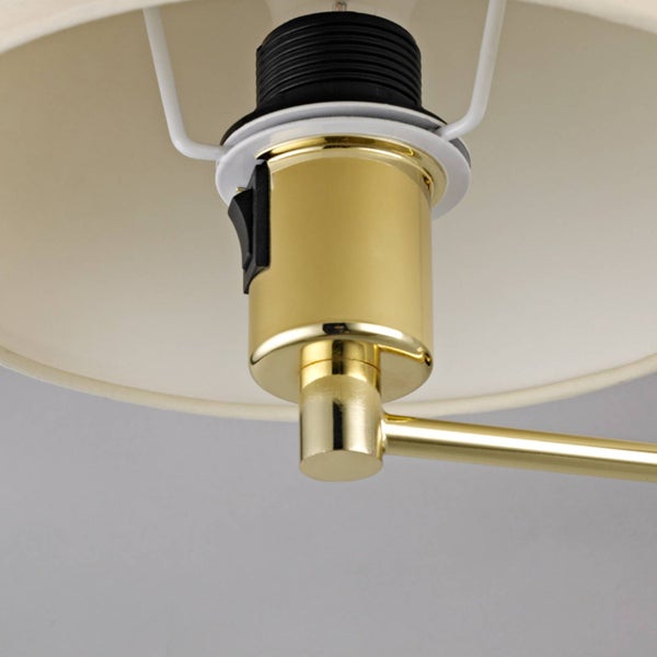 Lindby ausziehbare Wandlampe Textil Messing, Wandleuchte innen Nachttischlampe Wand 1x E27 ohne Leuchtmittel Leselampe Schlafzimmer Wohnzimmerlampe