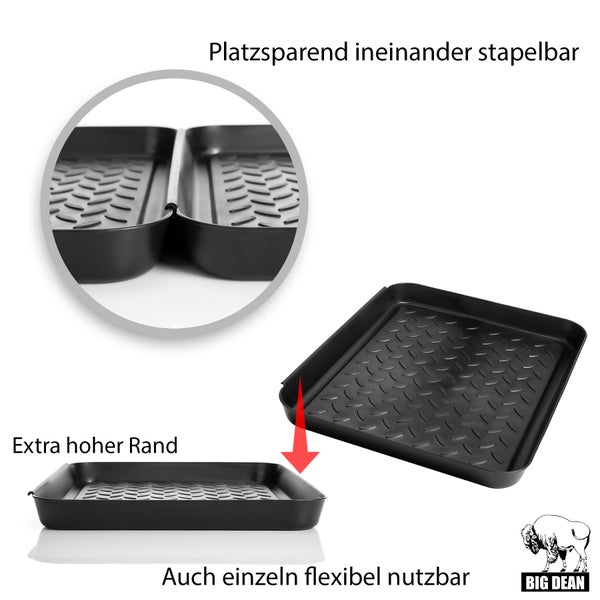BigDean 3 Stück Schuhabtropfschale 27x35cm Anthrazit Schuhmatte für zu Hause – Schuhablage aus bruchfestem Kunststoff