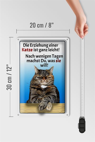 Blechschild Spruch 20x30cm die Erziehung einer Katze leicht