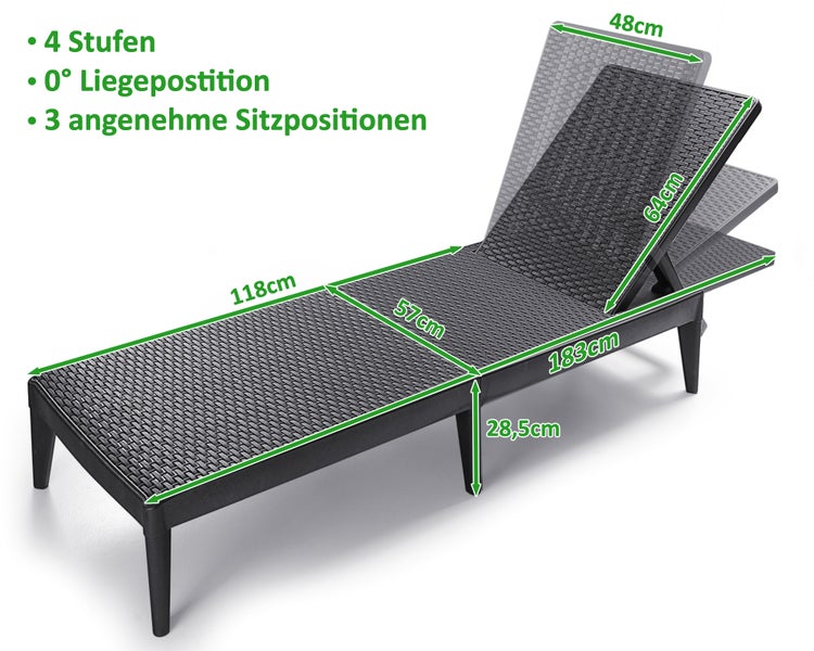 Ondis24 Sonnenliege Numana Kunststoff Rattan anthrazit