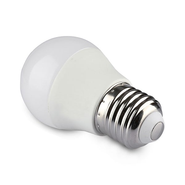 LED Leuchtmittel in Birnenform mit E27 Sockel und weißer, matter Oberfläche.