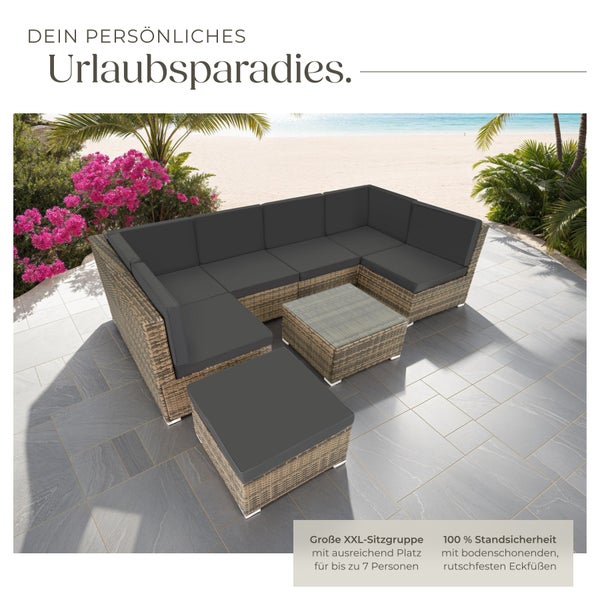 Rattan Lounge tectake Venedig mit Sicherheitsglasplatte für 6 bis 7 Personen natur