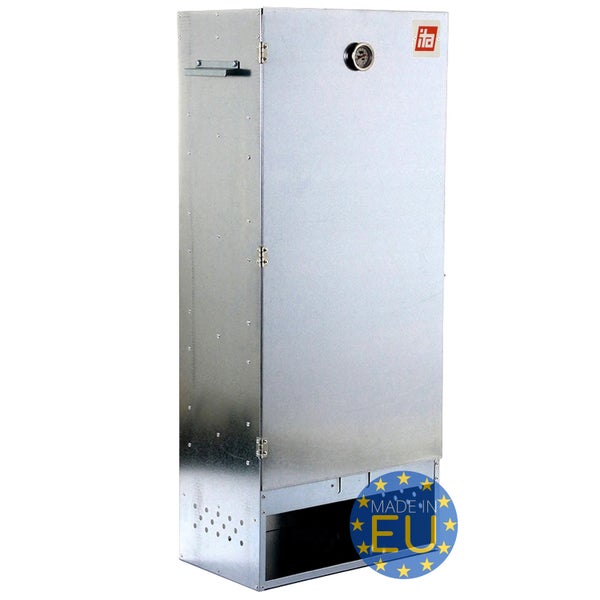 Räucherofen aus verzinktem Stahl mit Thermometer und ita Logo. Hergestellt in der Europäischen Union.