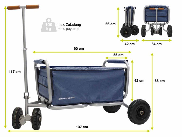 Bollerwagen mit Maßangaben und maximaler Zuladung