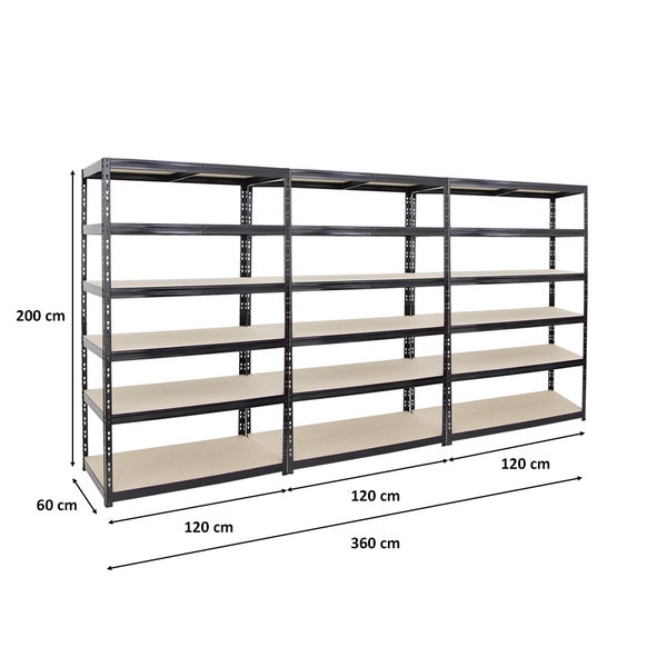 PROREGAL Mega Deal 3x Schwerlastregal Giant Tiger HxBxT 200 x 120 x 60 cm Fachlast 265 kg 6-Ebenen Schwarz