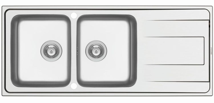 Spüle mit zwei Becken und Abtropffläche aus Edelstahl