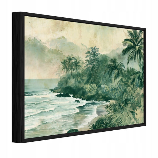 Wandbild mit tropischem Strandmotiv in schwarzem Rahmen