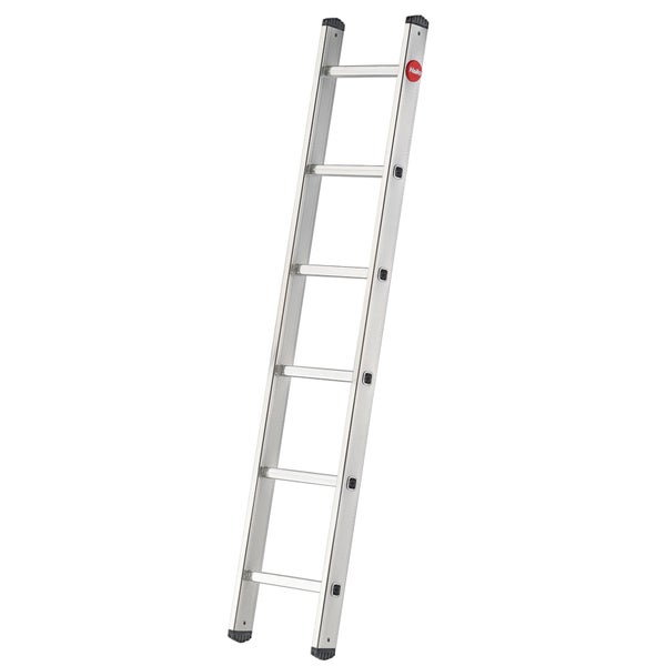 Eine einteilige Hailo Anlegeleiter aus Aluminium mit sechs Sprossen für den Handwerkseinsatz.