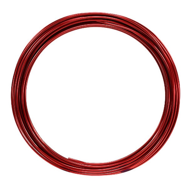 Roter Aluminiumdraht in einer Spule für Bastelarbeiten und Dekorationen.