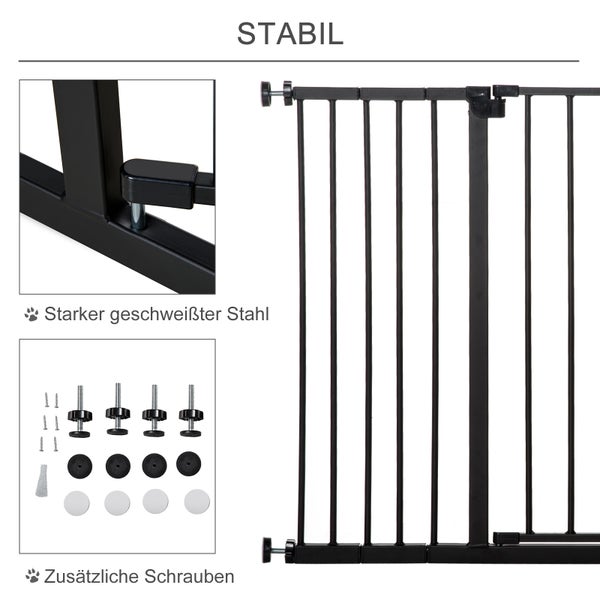 PawHut Türschutzgitter, Treppenschutzgitter ohne Bohren, Hunde Absperrgitter, Schutzgitter für Haustier, Hundegitter, Klemmbefestigung, Stahl, Schwarz, 76-107 x 76 cm
