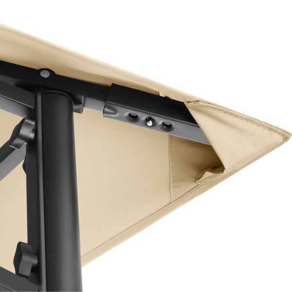 Grillpavillon mit belüftetem Doppeldach, Metallgestell, zwei seitlichen Ablageflächen und Haken für Grillutensilien.