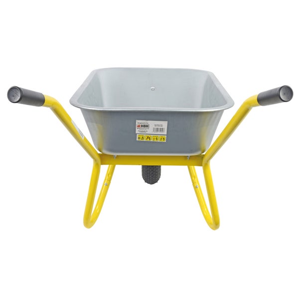 Schubkarre mit Stahlwanne und gelbem Metallgestell